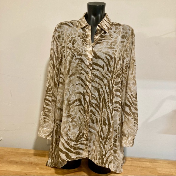 JM Collection Tops - Women’s Sheer Animal Print Blouse Long Sleeve S JM Collection NWT